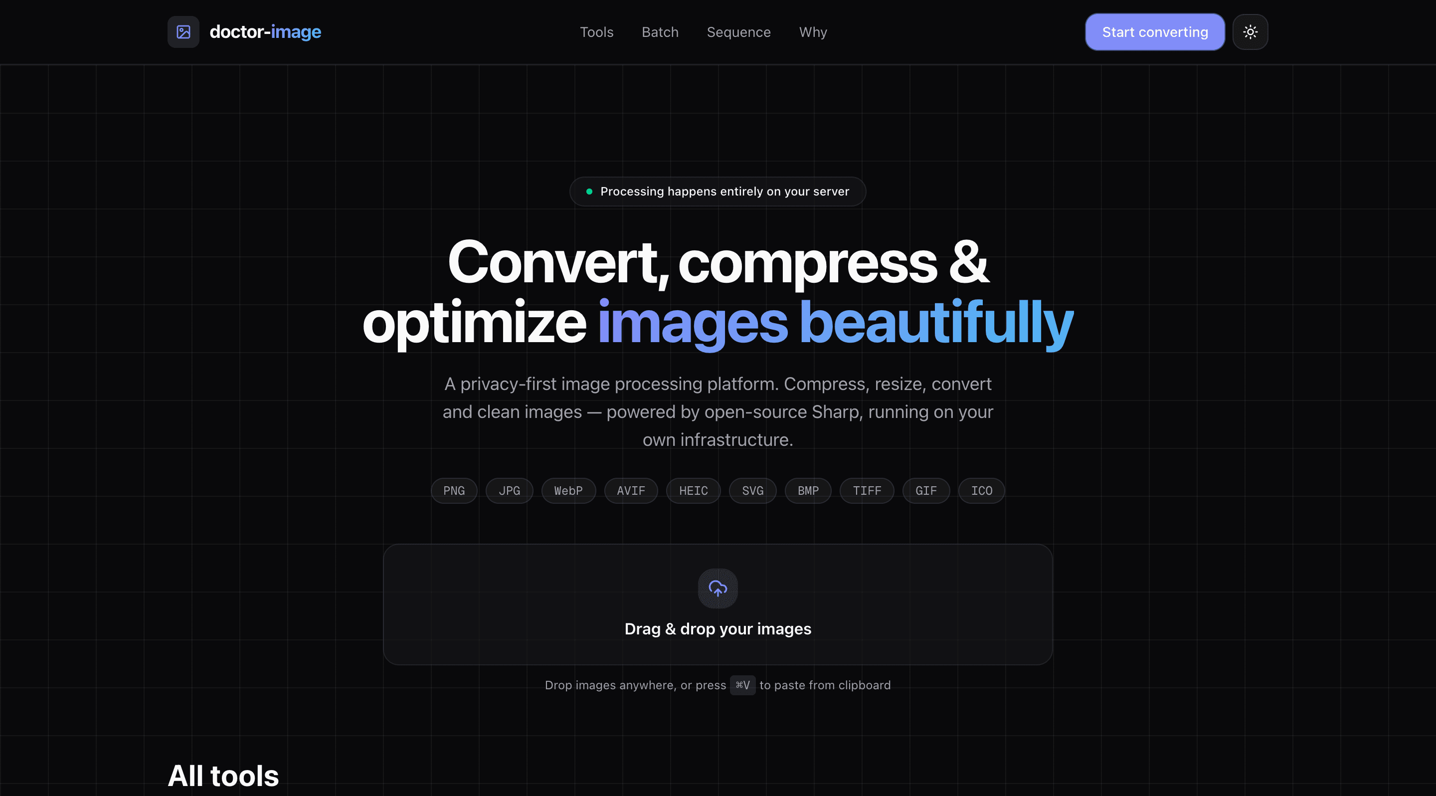 doctor-image web app showing image conversion tools